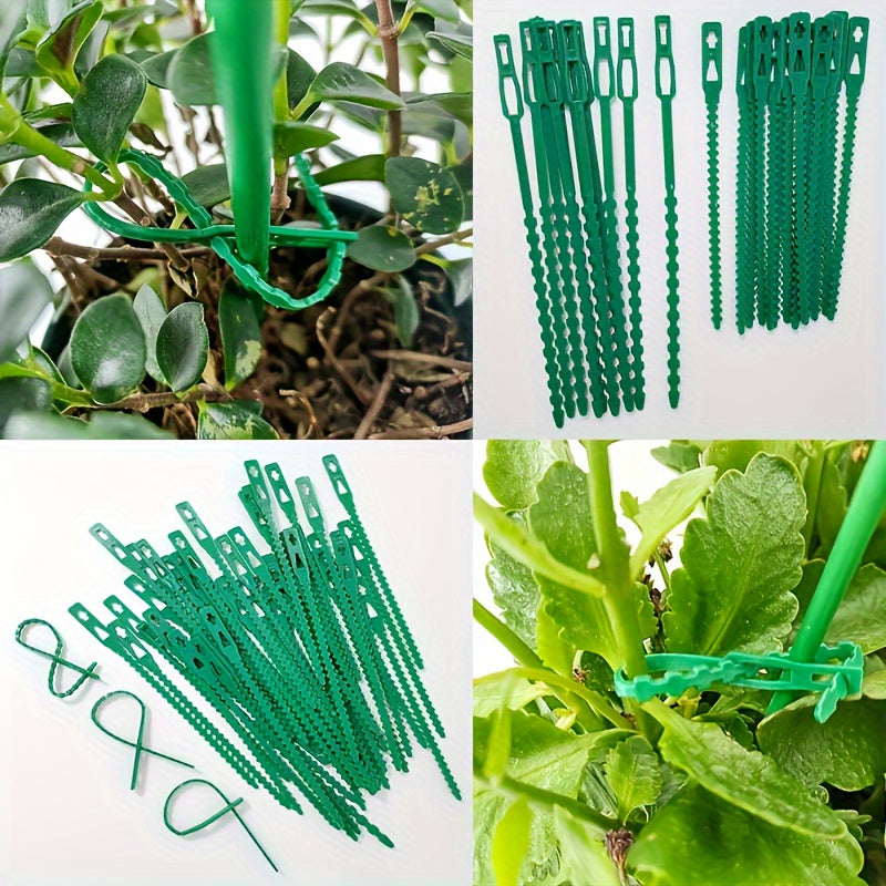 100 Pcs Green Plastic Plant Ties Garden Support Clips for Vines and Flowers