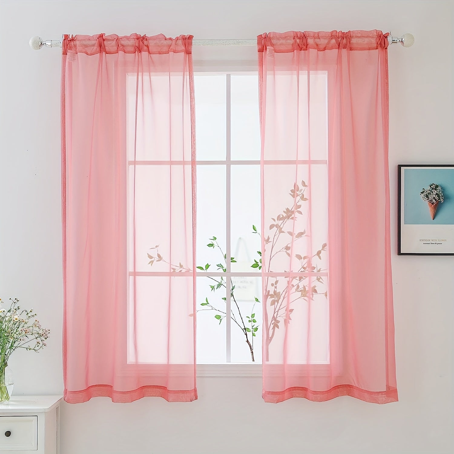 Sheer Curtain Panels with Rod Pocket for Bedroom Living Room Office Kitchen
