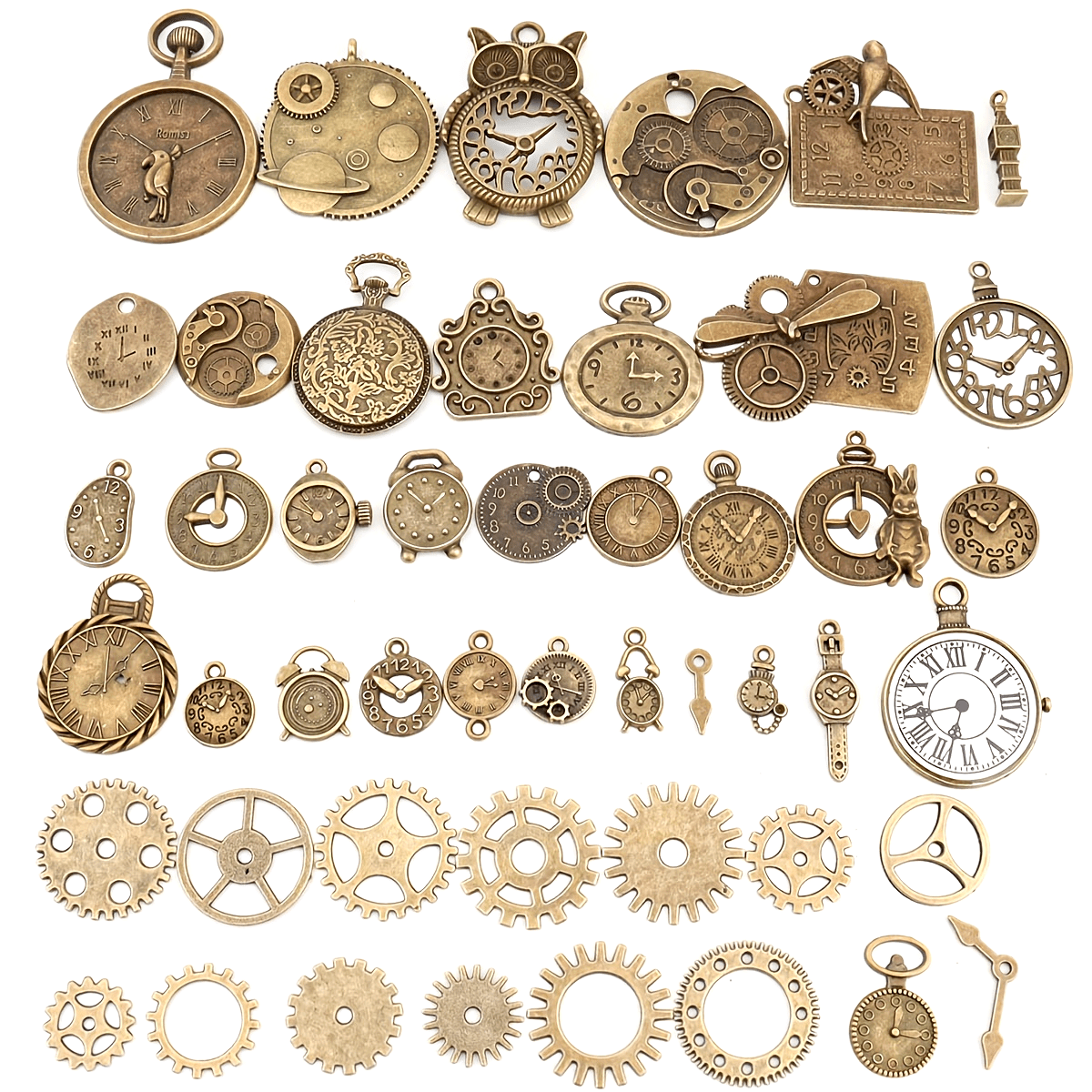 Set of 160 Vintage Bronze Alloy Charms Steampunk Gear Clock Pendants for Jewelry Making