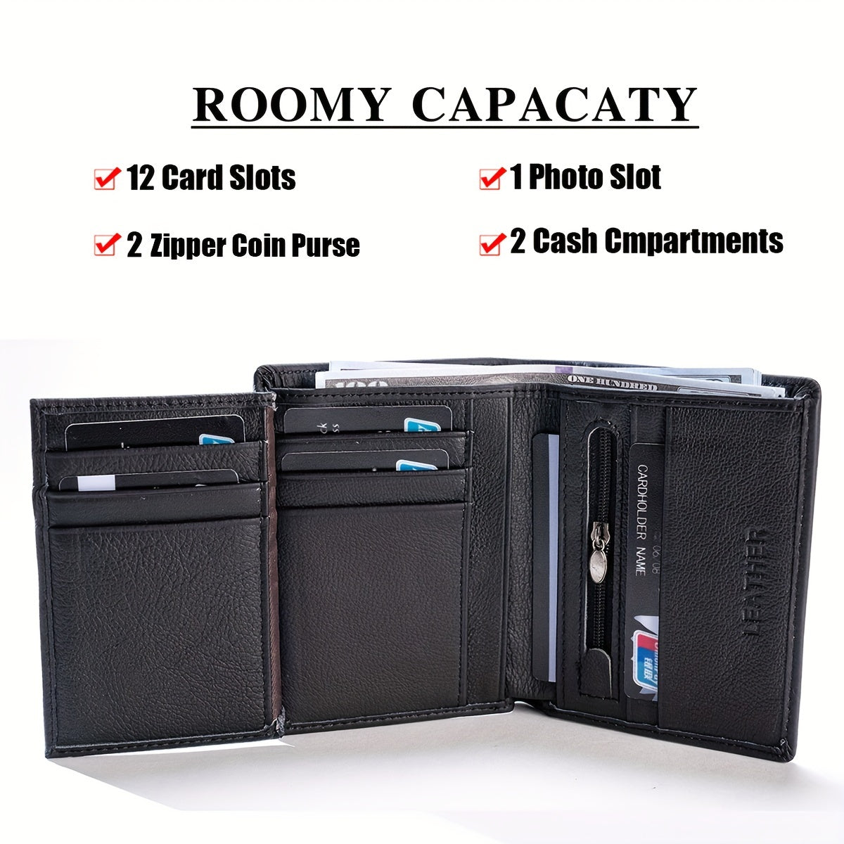 Мужской винтажный кожаный кошелек черной коровьей кожи с плетеным рюшем для карт