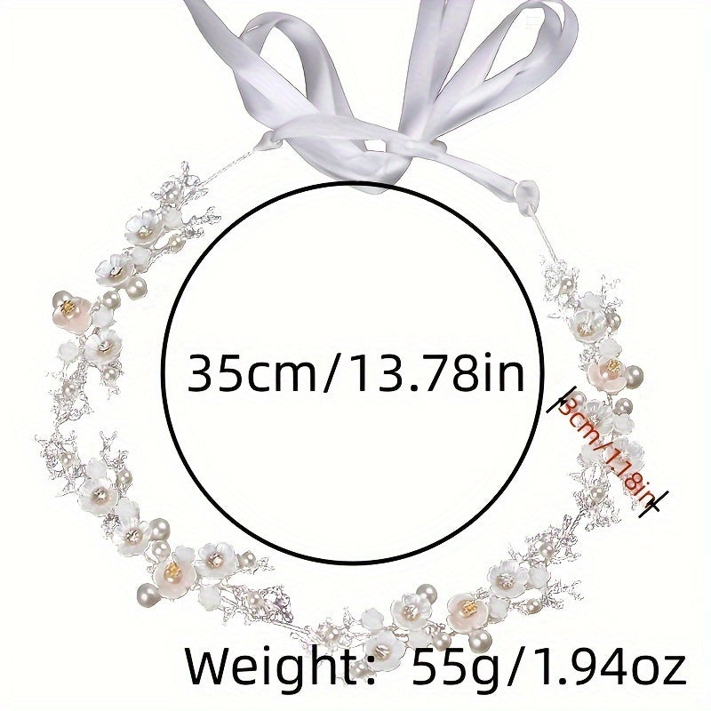 Women's Boho Rhinestone Flower Pearl Headband Wedding Hair Accessory