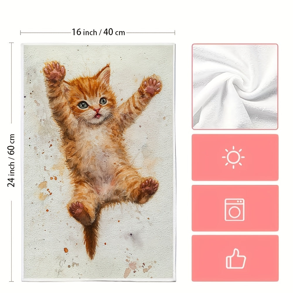 2 Pieces Kitchen Towels Orange Kitten Design Absorbent Machine Washable 40x60 cm