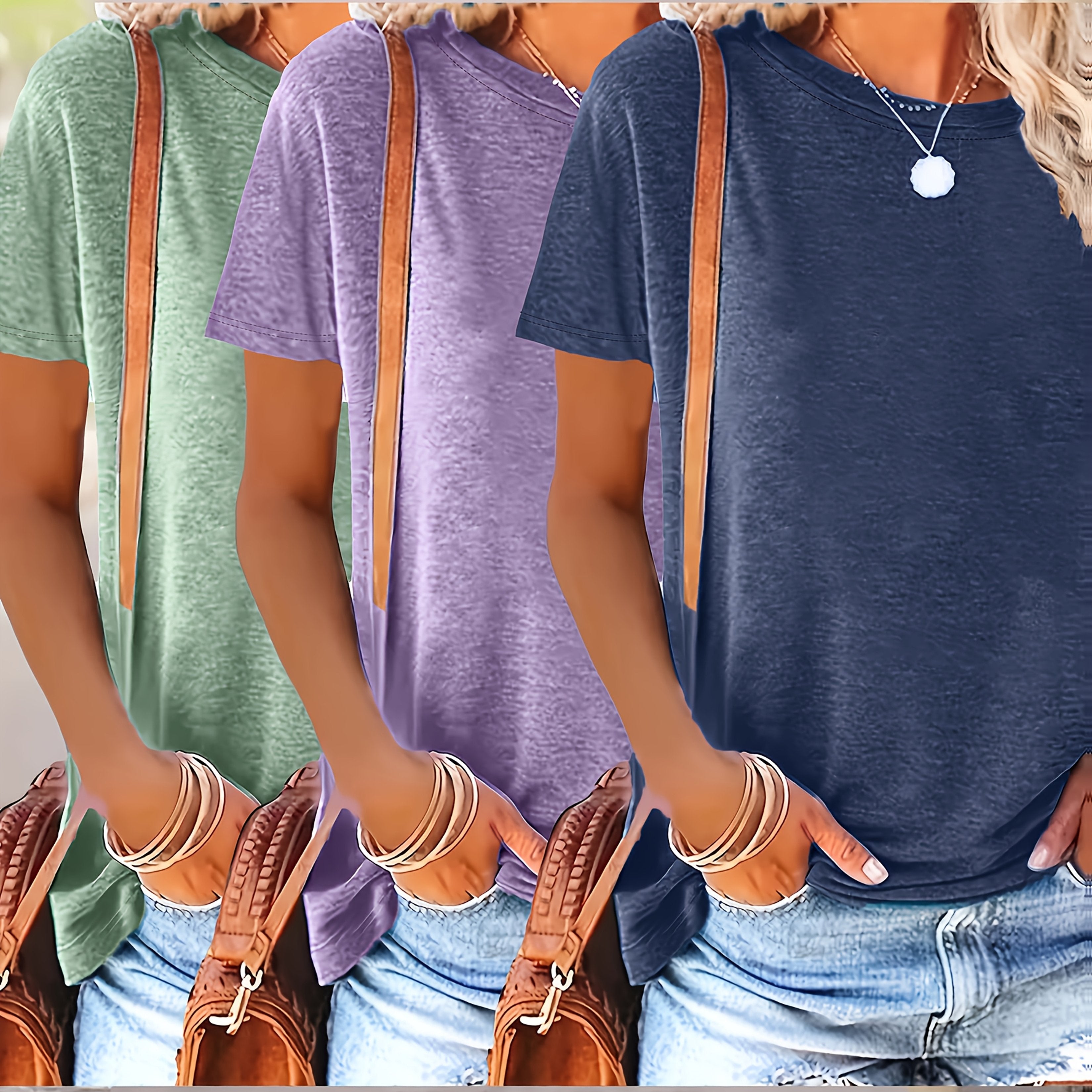 Women's Short Sleeve T-Shirts Soft Rayon-Spandex Summer Gift Pack in Mint Green Lavender Blue