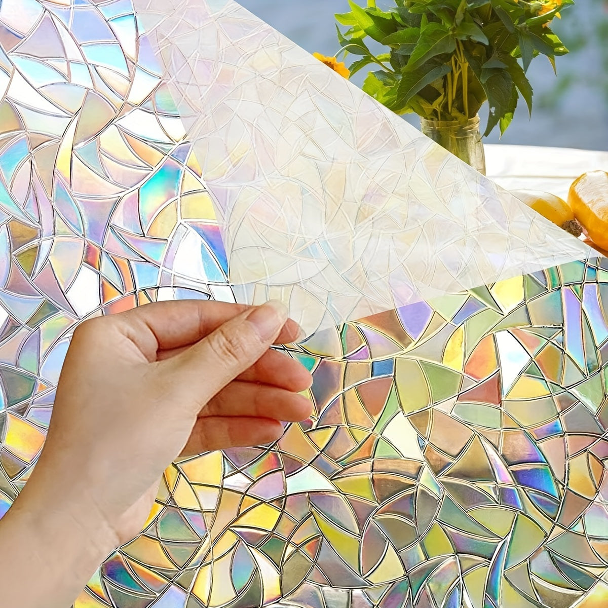 Large Privacy Window Film Electrostatic UV Blocking 3D Rainbow Glass Decal