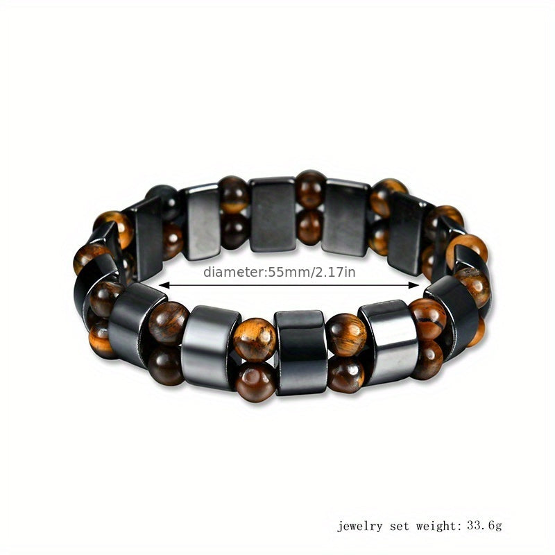 Unisex Natural Stone Bracelet with Tiger's Eye and Hematite for Positive Energy