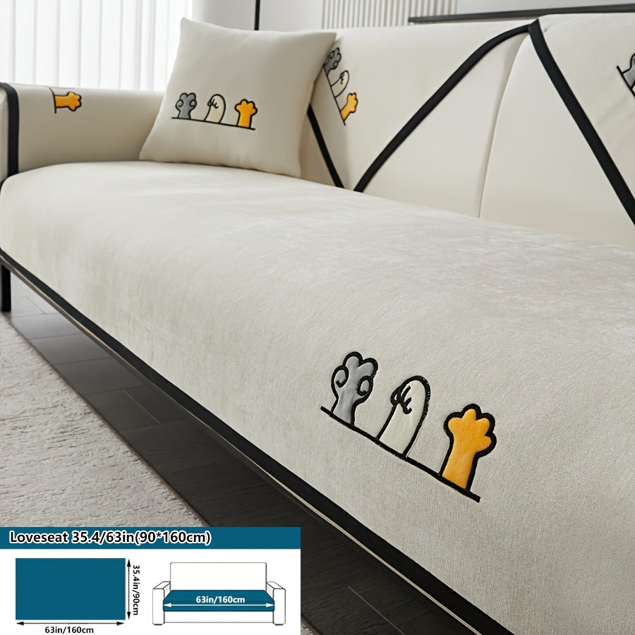 Эластичный чехол для сидений с вышивкой в виде кошачьих лап, комплект чехлов для дивана на все сезоны, пылезащитный защитник мебели для домашних животных, подходит для балкона, гостиной и домашнего декора. Чехол только для подушки.