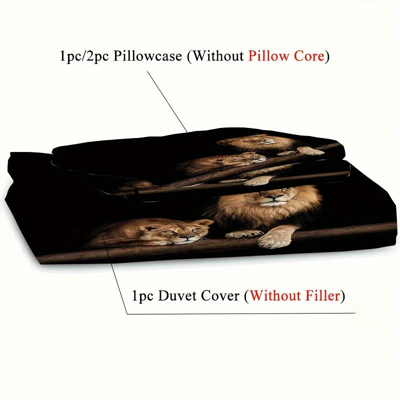 Lion Print Duvet Cover Set Soft Comfortable Bedding for Bedroom or Guest Room Includes 1 Duvet Cover and 2 Pillowcases