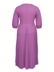 Ladies Purple Three-Quarter Sleeve Evening Gown Beaded Rhinestones Weddings