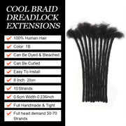 Handmade Dreadlocks Extensions 10 Strands Human Hair Dyeable Curly Twisted