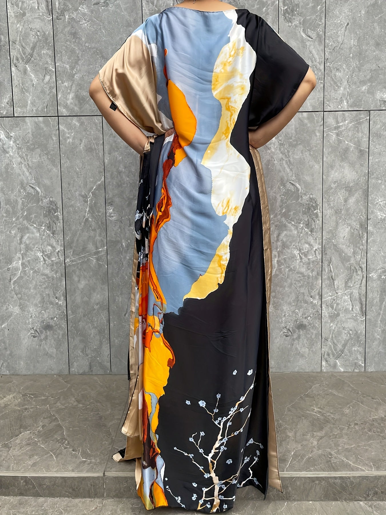 Plus Size Women's Batwing Sleeve Dress with Scarf Floral Print Plus Size Party Wear