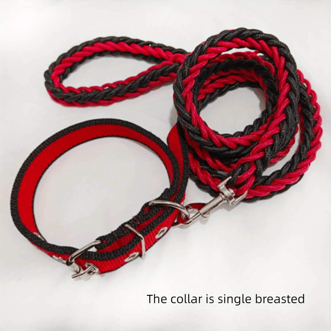 Heavy Duty Dog Collar and Leash Set with Braided Training Rope for Large Dogs
