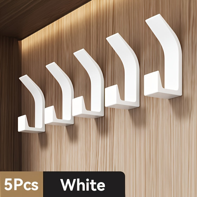 Set of 5 Self-Adhesive Plastic Wall Hooks for Kitchen and Bathroom Organization