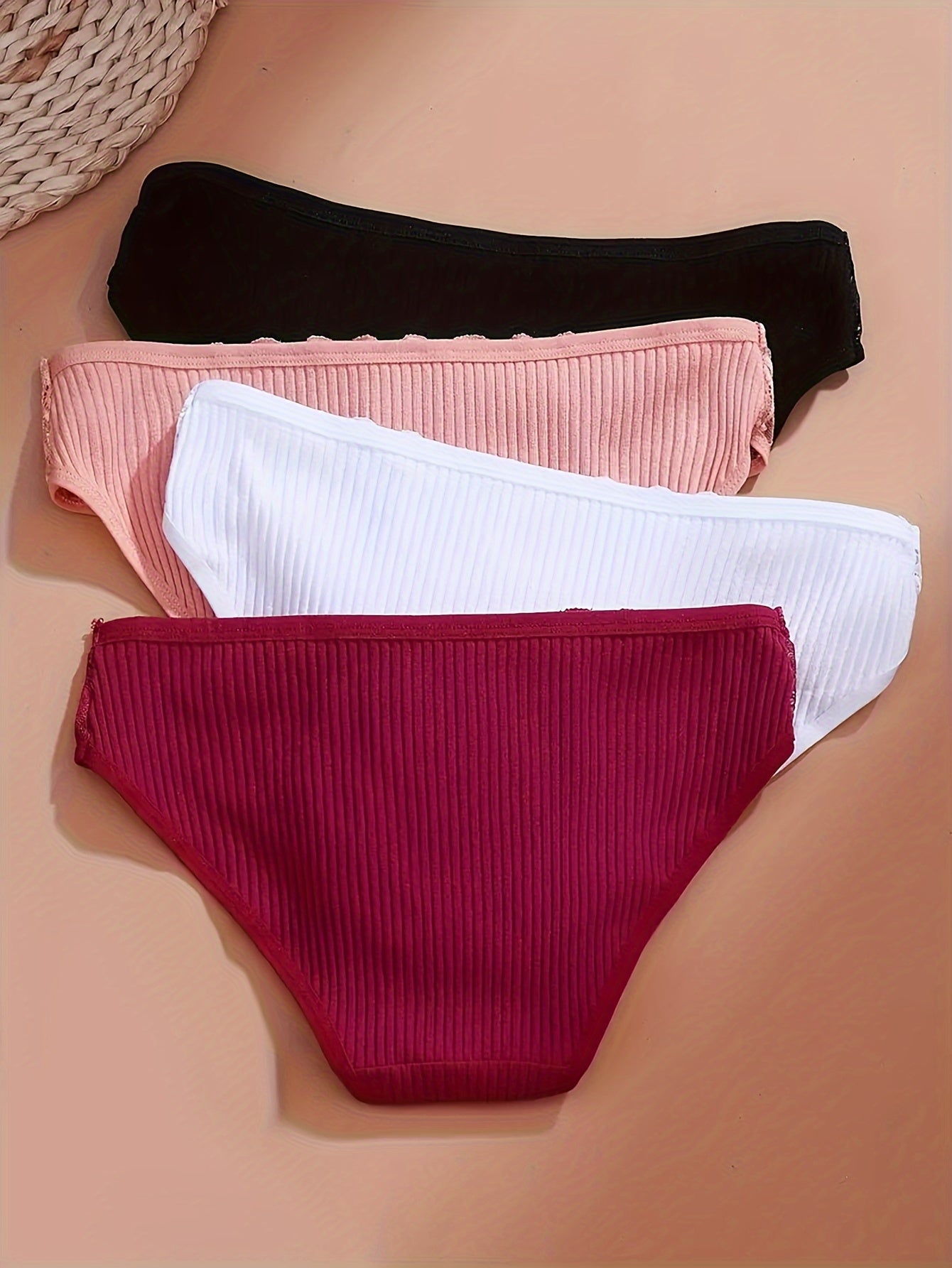 Set of 4 Lace Triangle Briefs for Women Breathable Comfortable Solid Color Autumn Winter