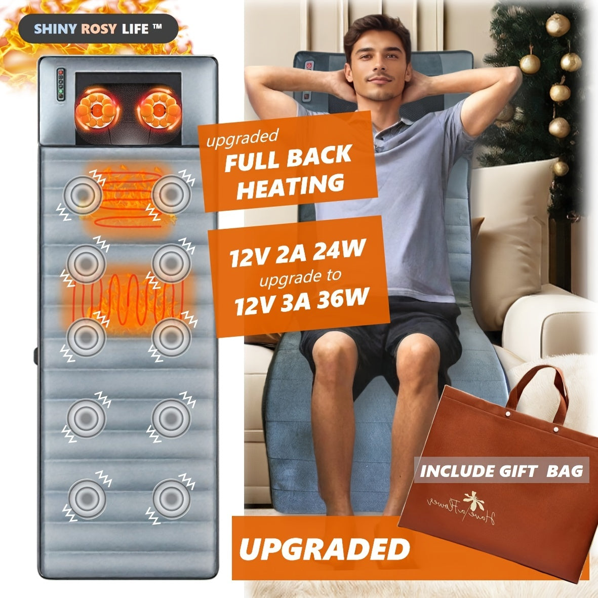 Full Body Massage Pad with Shiatsu Heat Vibration Velvet Fabric for Home Office Relaxation