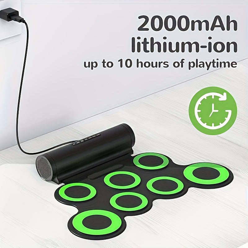 "Quloqchinlar bilan Roll-Up Elektron Baraban To'plami, USB Zaryadlanadigan, ABS Material, Ikki Dinamik, ≤36V Ishlash Voltaji - Bolalar uchun Rojdestvo va Tug'ilgan Kun Sovg'alari uchun Mukammal."