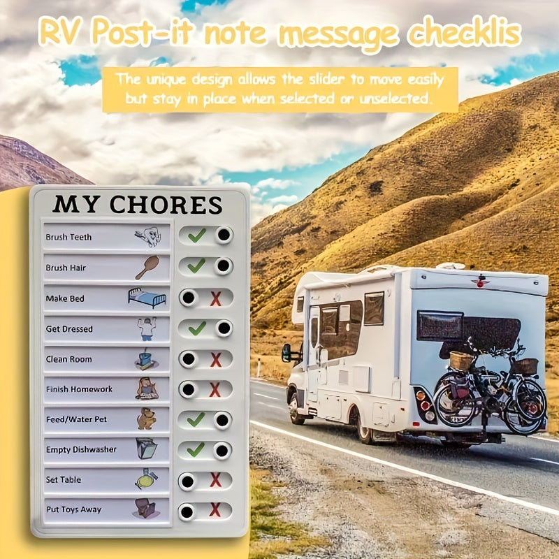 Qayta ishlatiladigan plastik vazifalar jadvali, kundalik vazifalar uchun sirpanadigan tablar bilan, uyda foydalanish uchun vizual o'z-o'zini intizomga solish ro'yxati.