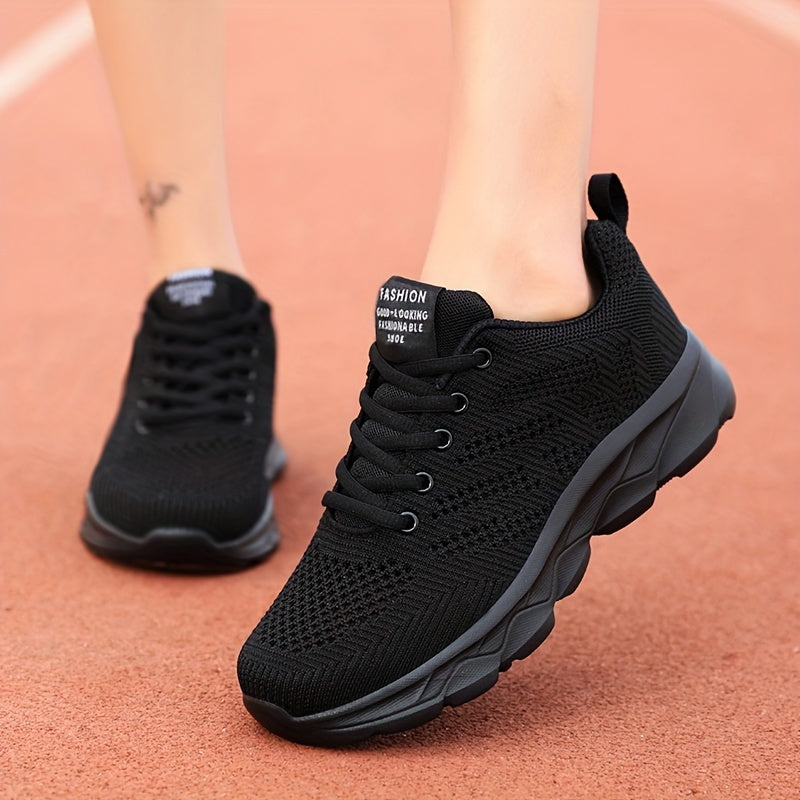 Women’s Breathable Knit Casual Sneakers Lightweight Low-Top Shoes Black