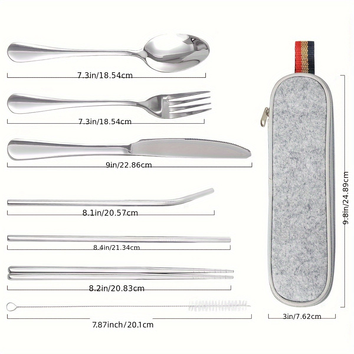 Camping Cutlery Set with 8 Stainless Steel Pieces Knife Fork Spoon Chopsticks and Carry Case