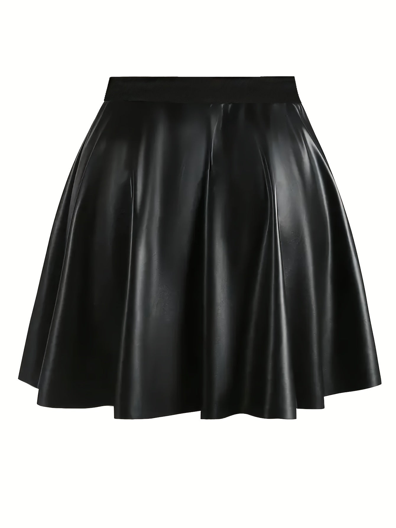 Women's Faux Leather High Waist Pleated Midi Skirt Plus Size