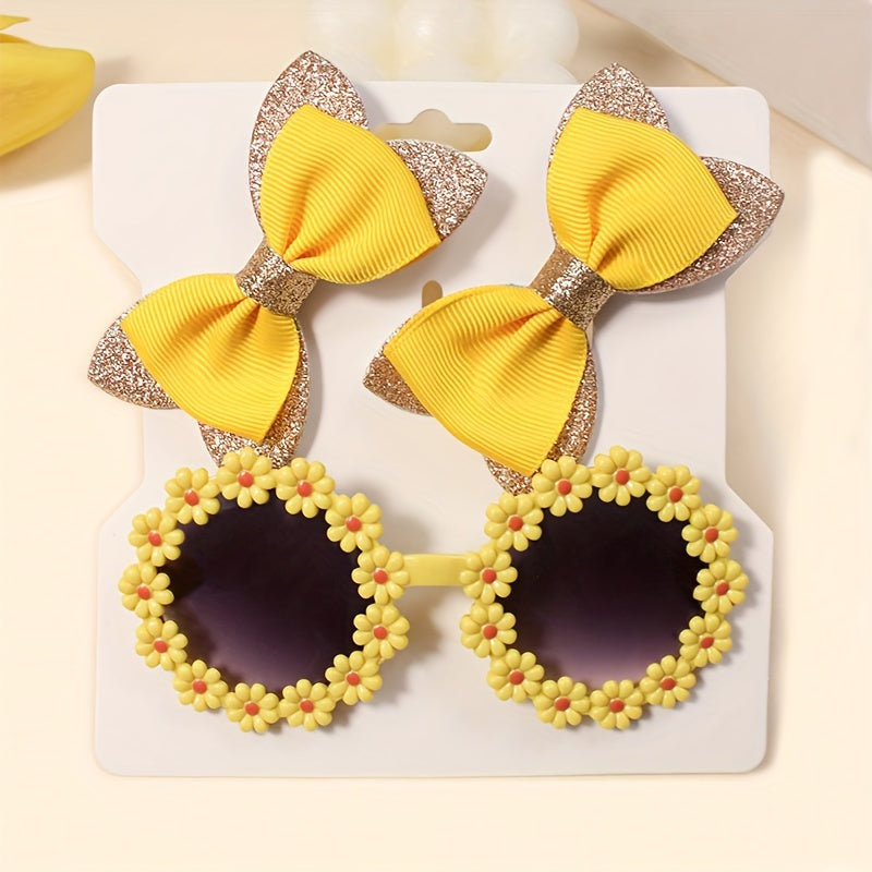 Women’s Hair Accessories Set 3 Pieces Bow Clip Floral Glasses Elegant Cute for Ages 14+
