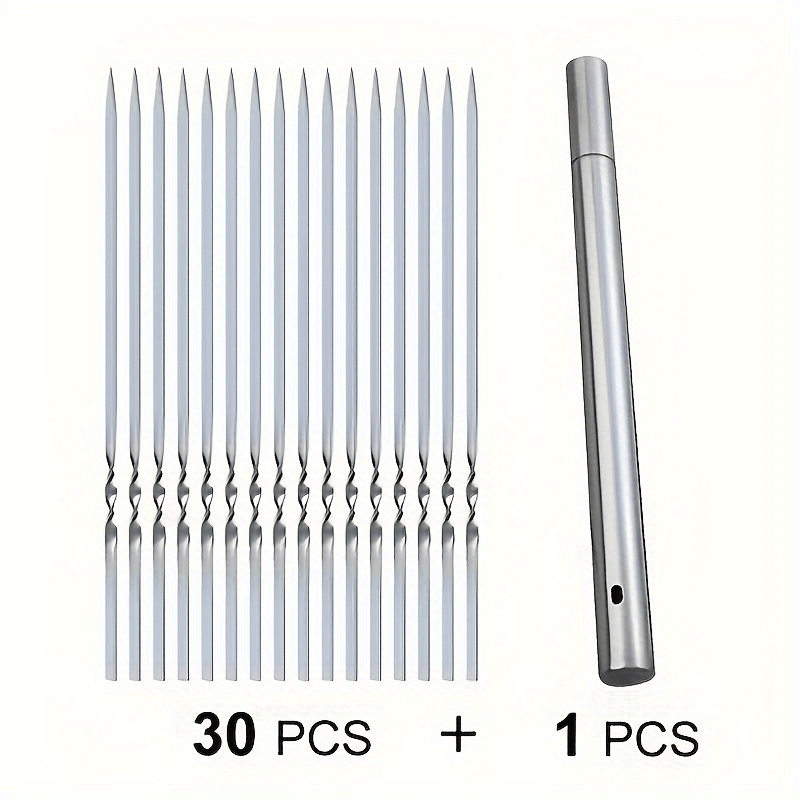 Set of 20/30/50 Stainless Steel BBQ Skewers with Storage Tube for Grilling