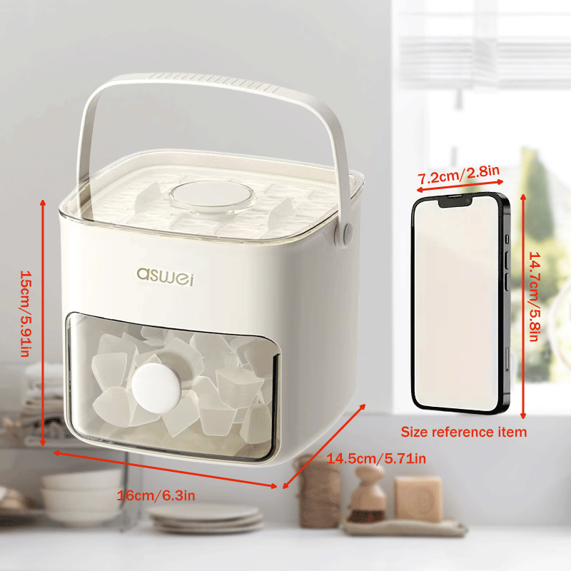 Portable Square Ice Maker with Large Capacity, Quiet Operation, Makes 50g Ice Per Minute