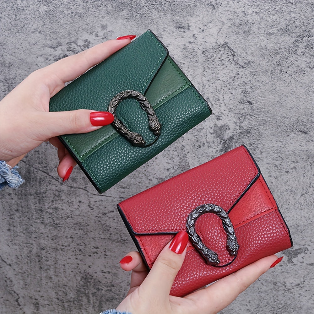 Vintage uslubidagi ayollar uchun ingichka hamyon, sun'iy charmdan tayyorlangan, tugmachali yopilish, uch qismli dizayn, cho'zilgan cho'ntak va sun'iy charm astar bilan.