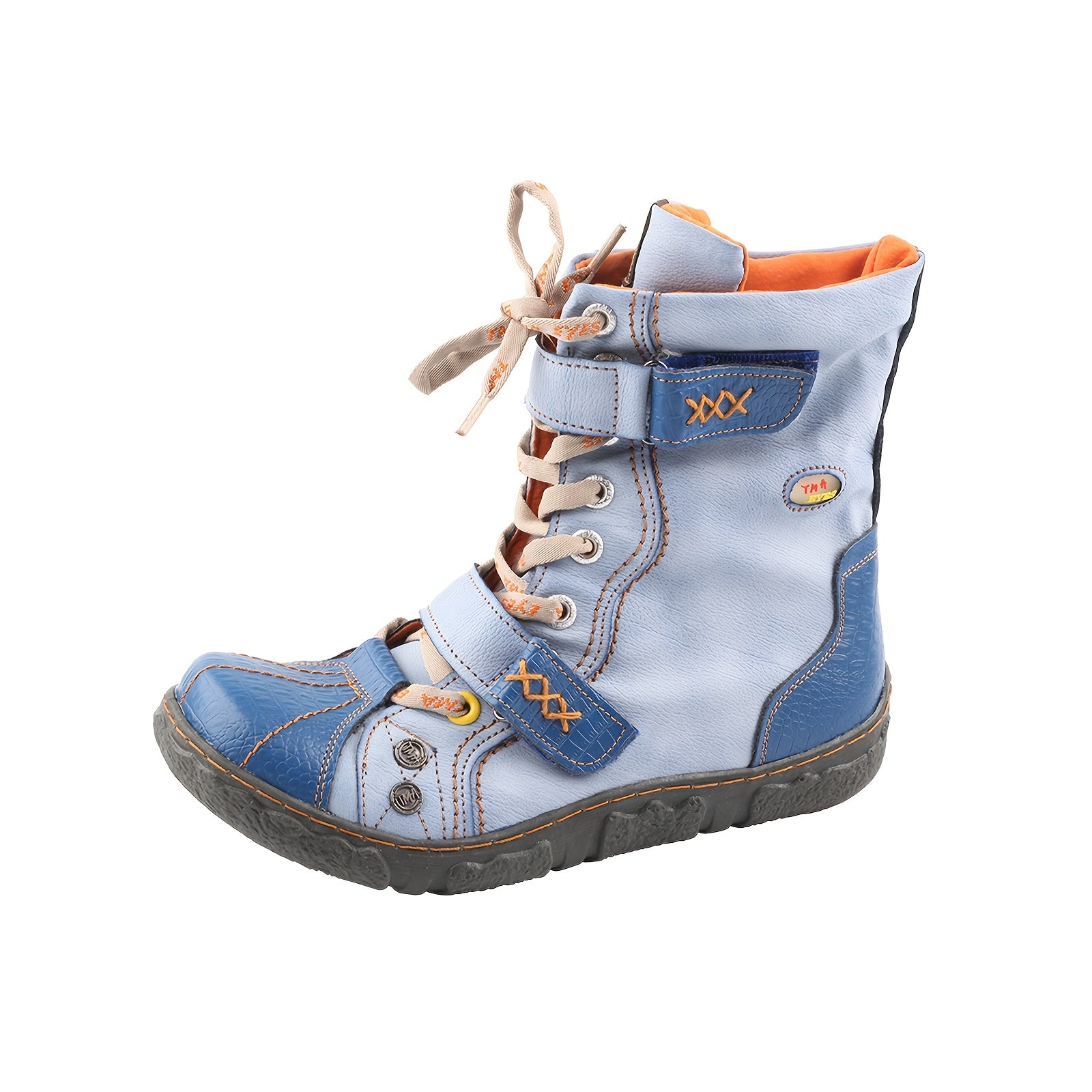 Women's Retro Leather Short Boots with Zipper and Lace Up Design