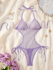 Women's Lace-Up Backless Bodysuit for Women Sexy Nightwear Black S M