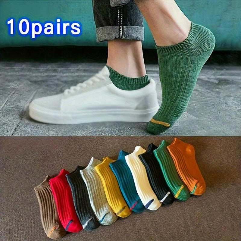 Men's 10 Pairs Solid Liner Anklet Socks Breathable Absorbent for Outdoor Wear