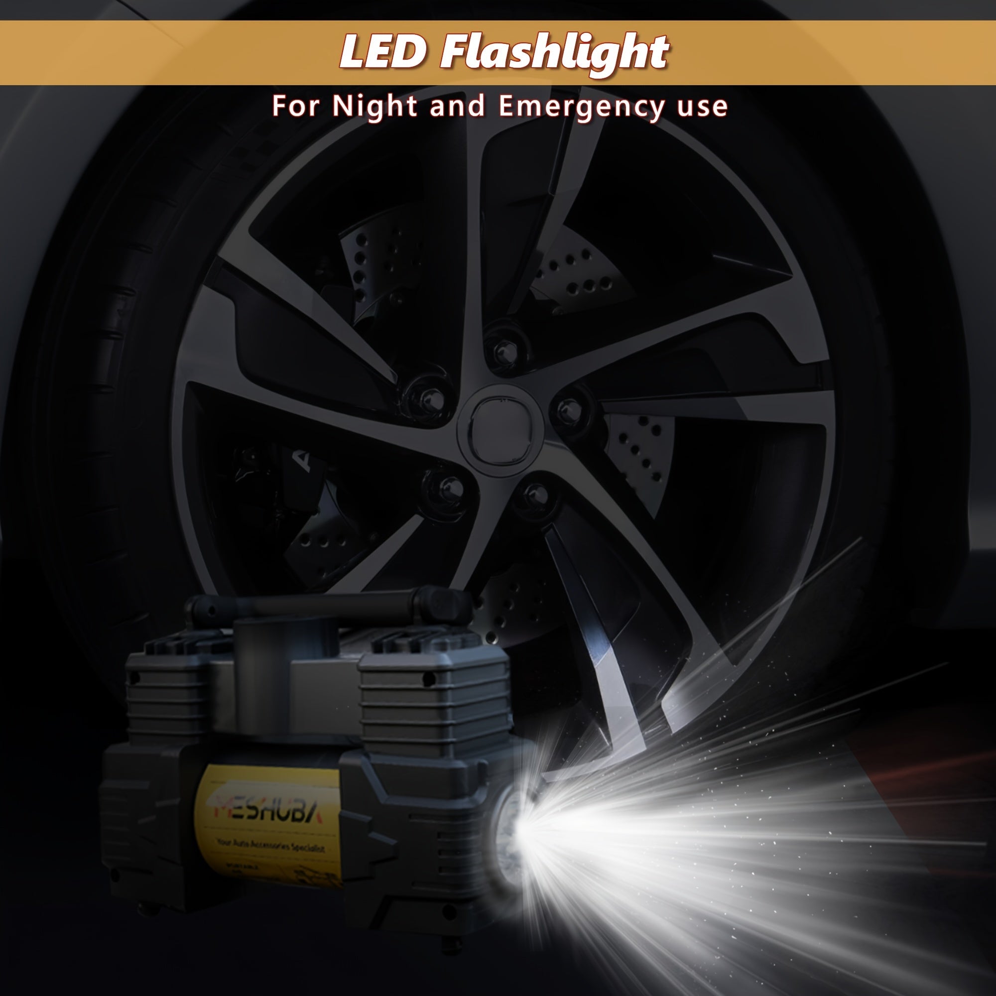 12V Portable Car Tire Inflator with Digital Pressure Gauge 150 PSI Yellow