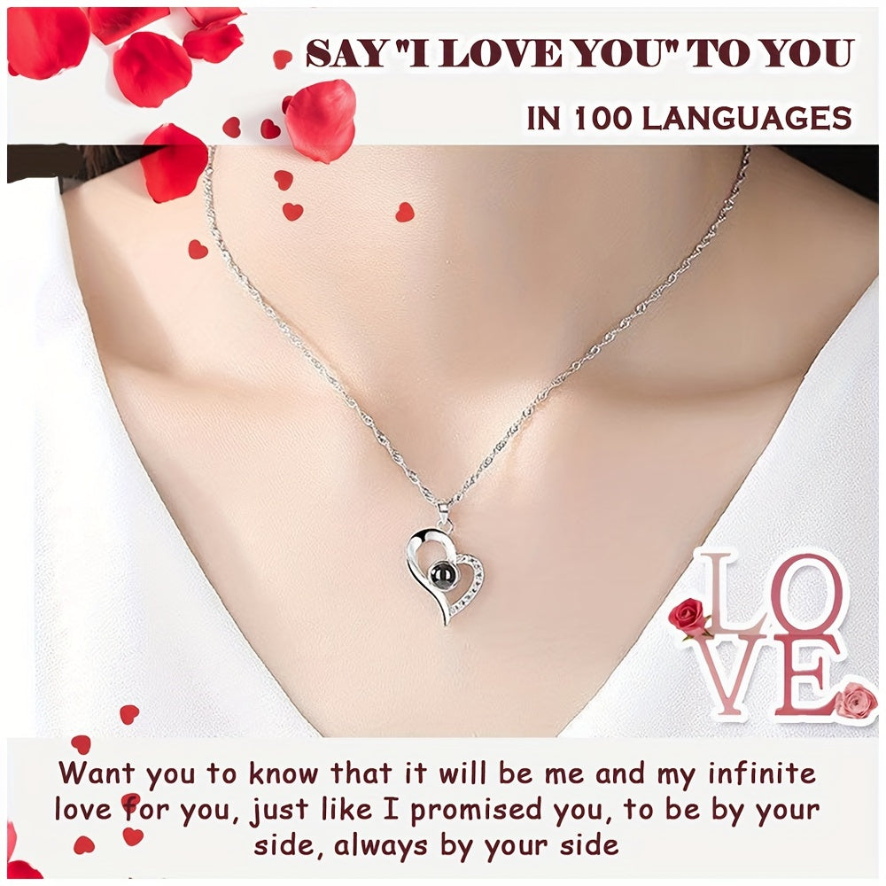 Personalized I Love You Necklace with Rose Gift Box for Mom Wife Girlfriend