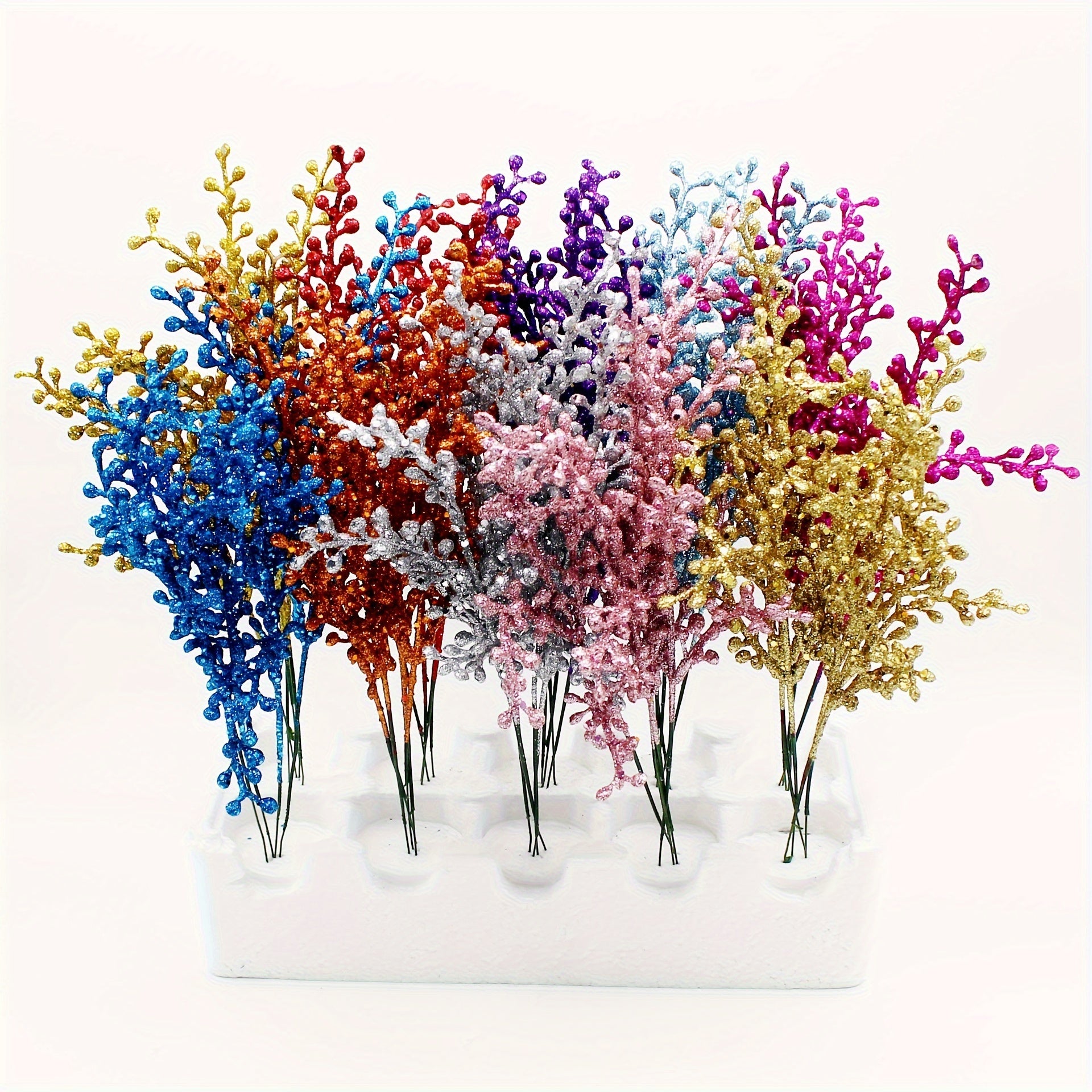 Set of 6 Sparkling Christmas Decorative Gifts with Gold Pink Glitter Berries for Holiday Decor