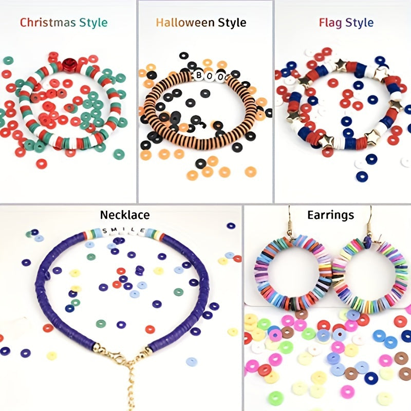 Girls Clay Bead Bracelet Kit with Spacer Flat Beads Black Stone Charms and Bungee Cord