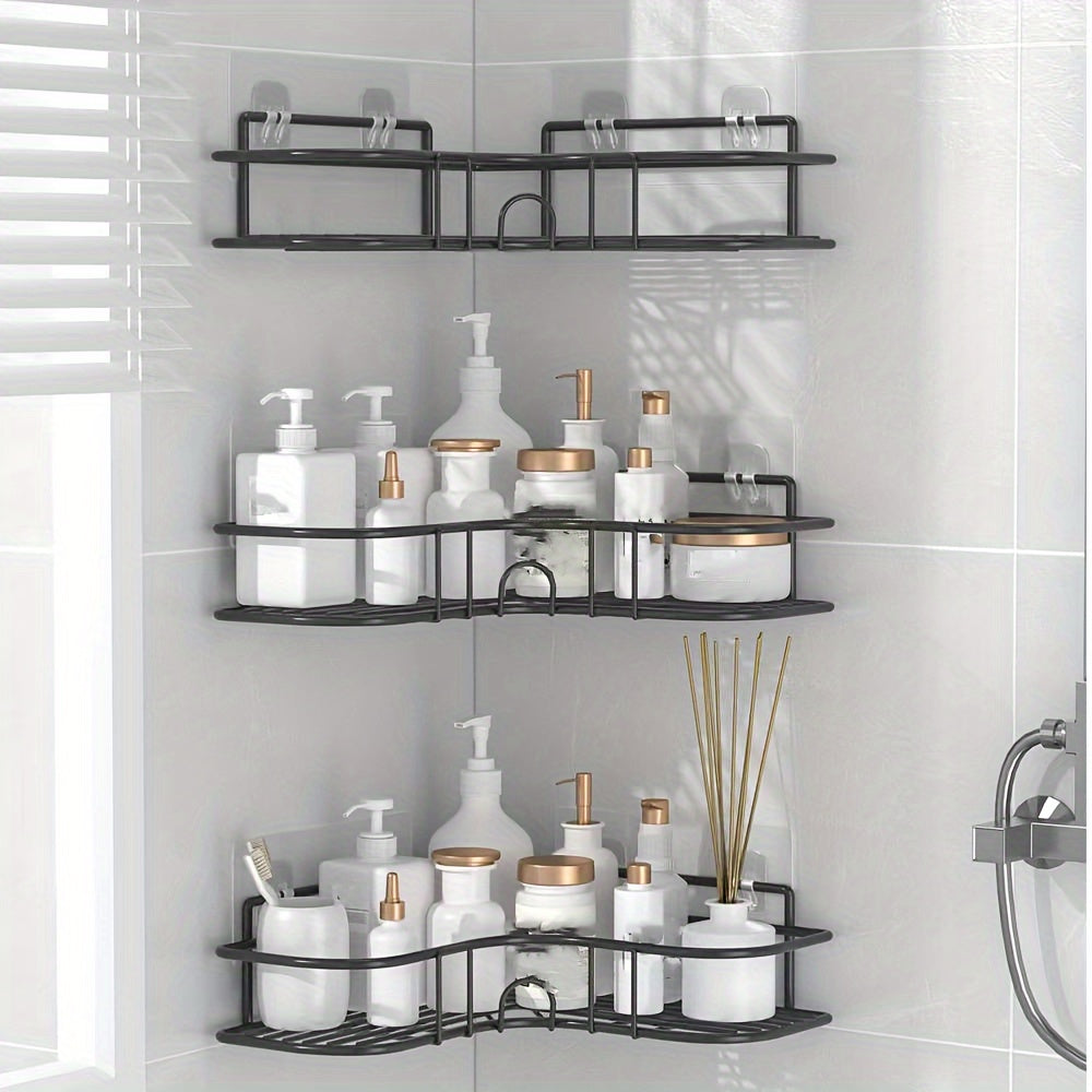 Estante de baño de metal para pared, sin taladro, organizador para artículos de tocador y suministros de cocina