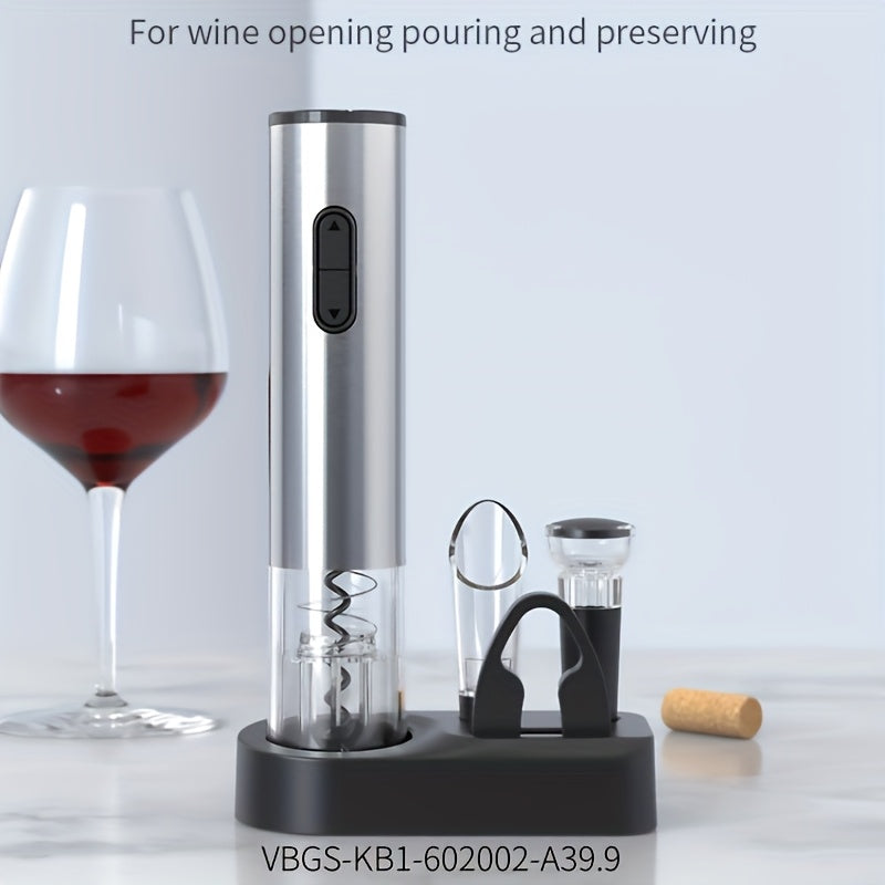 Electric Wine Bottle Opener Stainless Steel CD Pattern Automatic Corkscrew Battery Operated