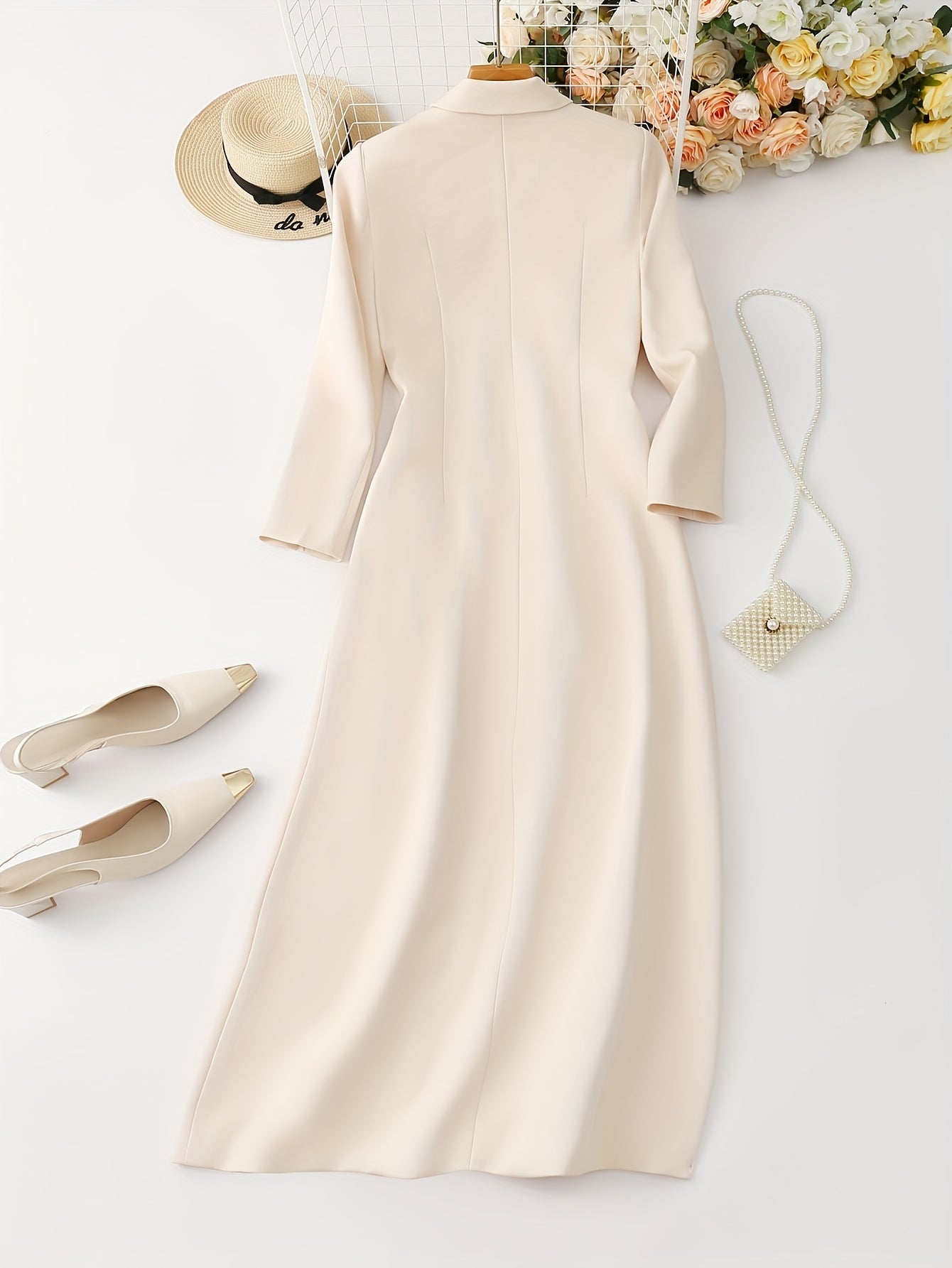 Blazer de color sólido para mujer, chaqueta de traje de doble botonadura, manga larga, poliéster, para negocios y ropa formal