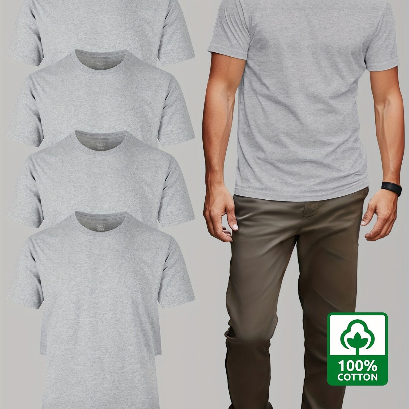 Men's Plus Size Cotton T-Shirt Crew Neck Solid Color Pack of 4 Summer Casual Breathable