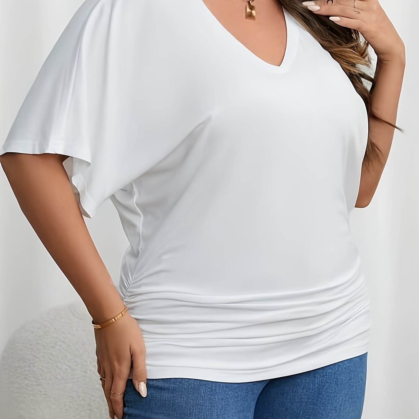 Plus Size V-Neck T-Shirt Women Short Sleeve Casual Spring Summer