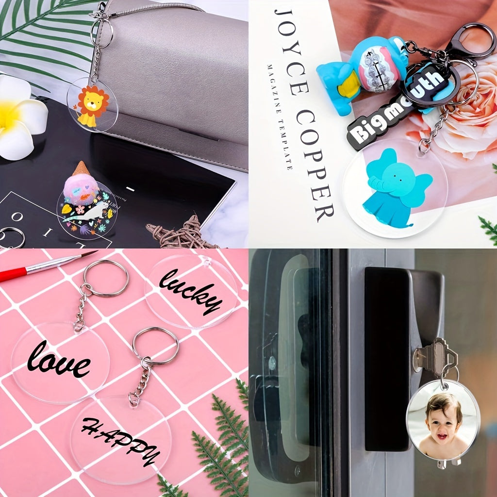 [Mijozlar sevimlisi] 108 ta minimalistik shaffof akril kalit zanjirlar to'plami, qoplamasdan tayyorlangan kumush kalit halqalari va shaxsiylashtirish uchun bo'sh vinil