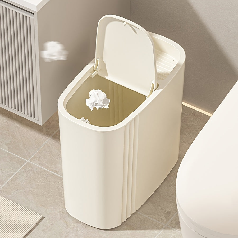 1 ta yupqa qora/oq axlat qutisi, bosish bilan ochiladigan qopqog' bilan, katta sig'imli, chiziqli dizayn, oshxona, yotoqxona, hammom uchun ideal - joyni tejovchi oval shakl, qulay qora rangli axlat qutisi