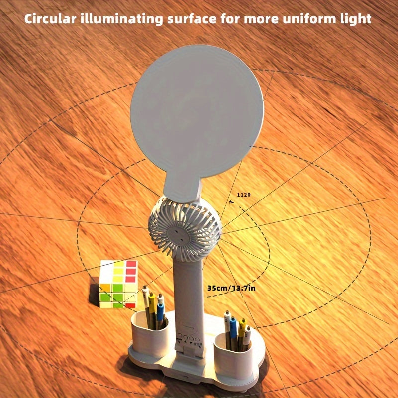 LED Desk Lamp with Eye Protection, Touch Control, Foldable Design, Built-in Fan for Reading in Bed