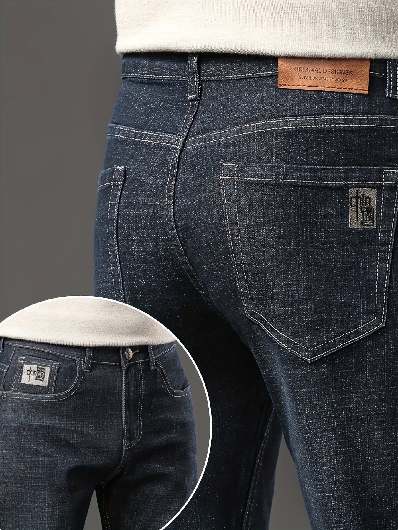 Men's Cotton Blend Straight Leg Jeans Regular Fit Solid Color All-Season