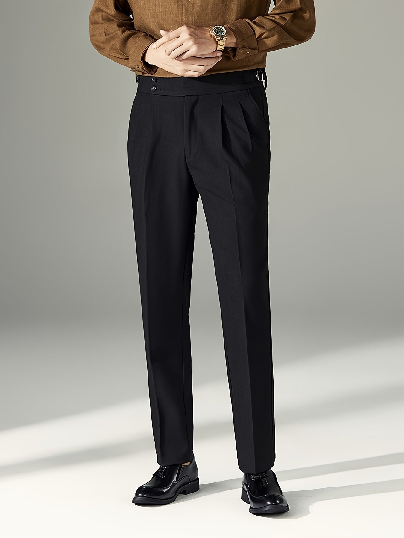 Men's Solid Color Woven Stretch Dress Pants for Business Casual