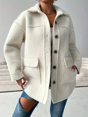 Chaqueta casual de peluche para mujer, de poliéster, de color sólido, para otoño e invierno