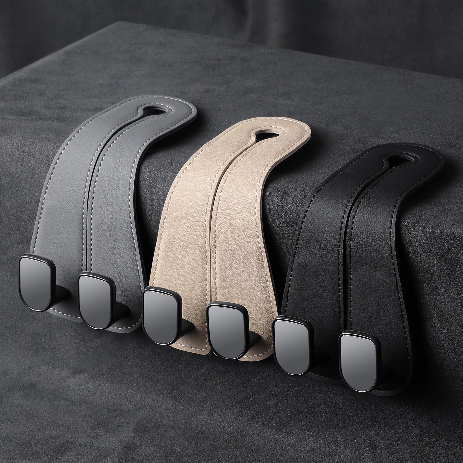 2 шт. бежевых крючков для автомобильных подголовников из ПВХ, двойной дизайн крюка для сумок и рюкзаков