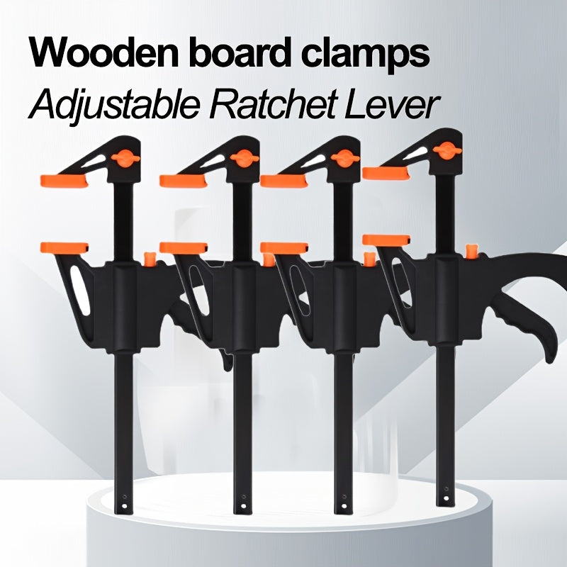 4-Piece Quick-Release F-Type Clamp Set with Adjustable 4-Inch Ratchet Bars for Woodworking and Metal Projects