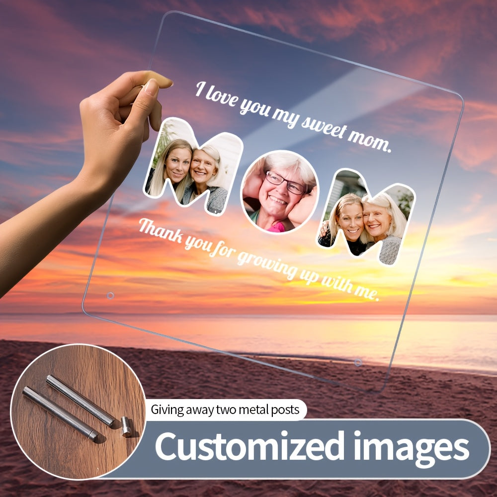 Customizable LED Light Acrylic Photo Frame with Transparent Love Heart Design for Gifts