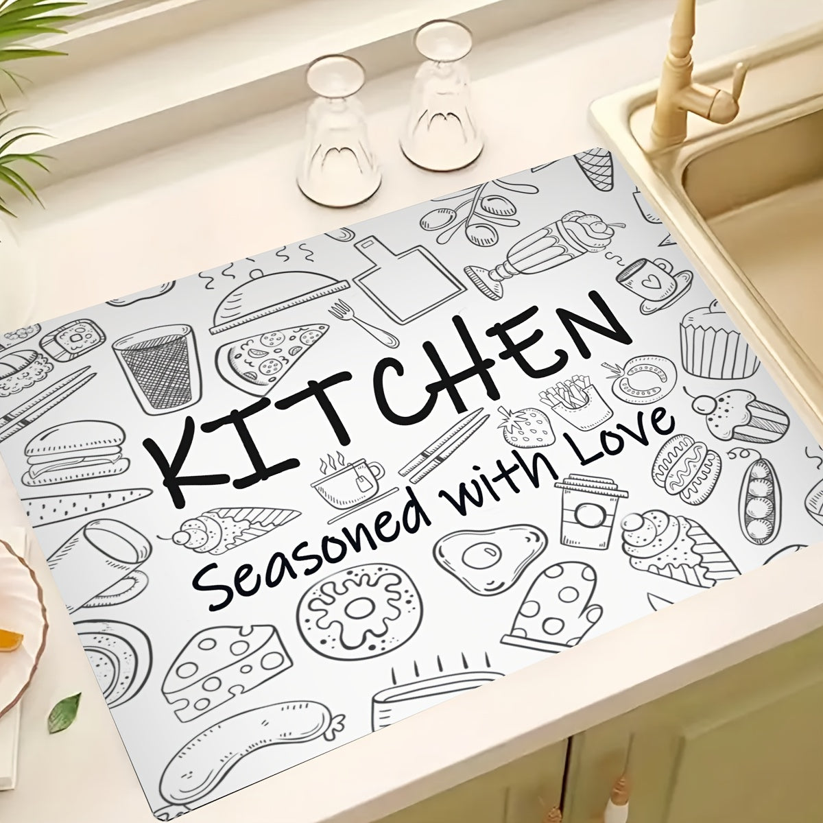 Diatom Mud Kitchen Countertop Protector Mat Food Print Extra Large 72x52cm