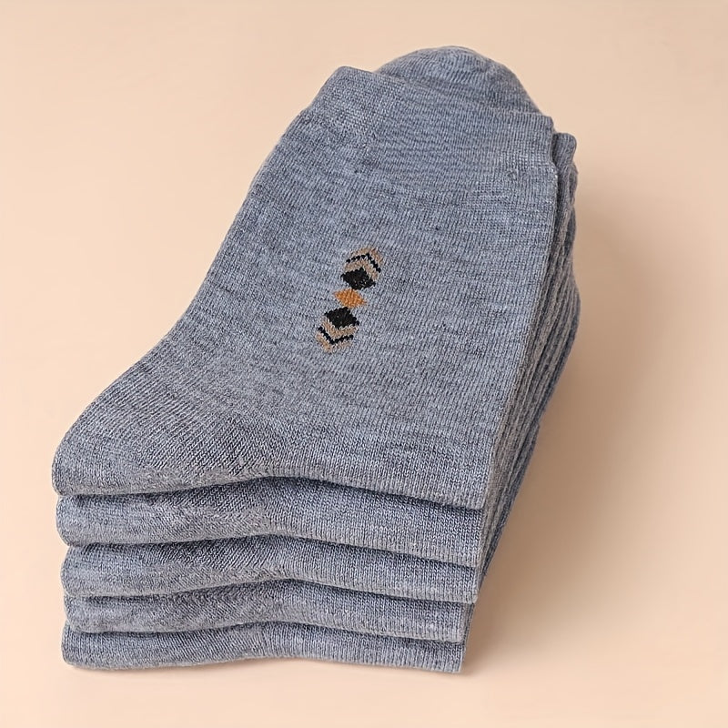 Men's Cotton Crew Socks Pack of 5 Breathable Sweat-Wicking All-Season Diamond Pattern